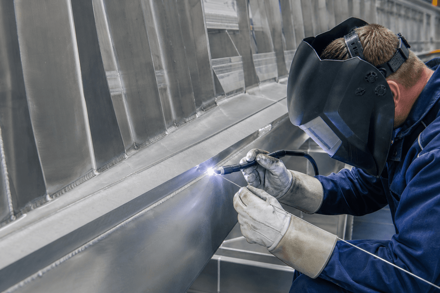 Precision welding during aluminium hull construction