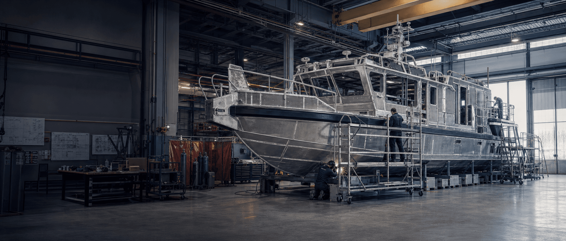 Precision welding during aluminium hull construction